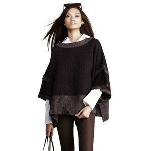 Label + Thread Wool Sweater Poncho Brown Boxy Oversized One Size Cozy